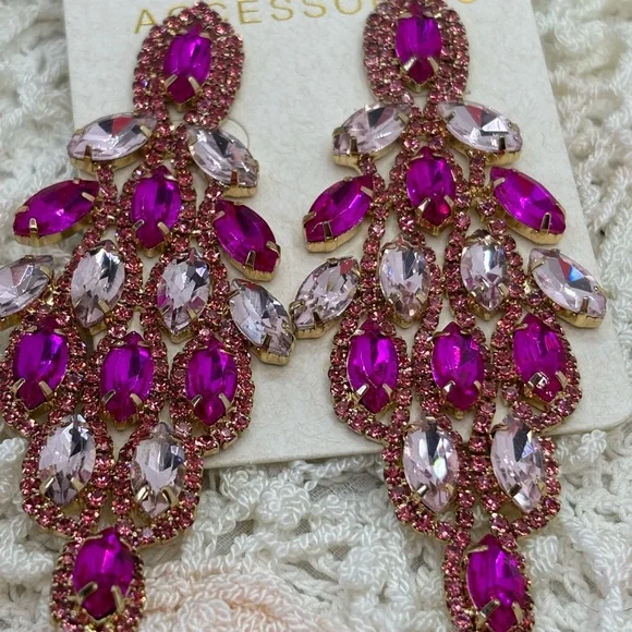 Elegant Pink and Silver Statement Earrings - Picture 2 of 4